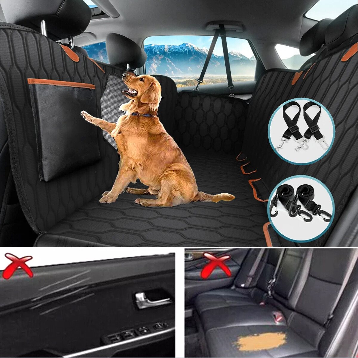 Pet Dog Seat Cover Hammock Seat Pad Back Car Truck w/Pet Seatbelt Waterproof
