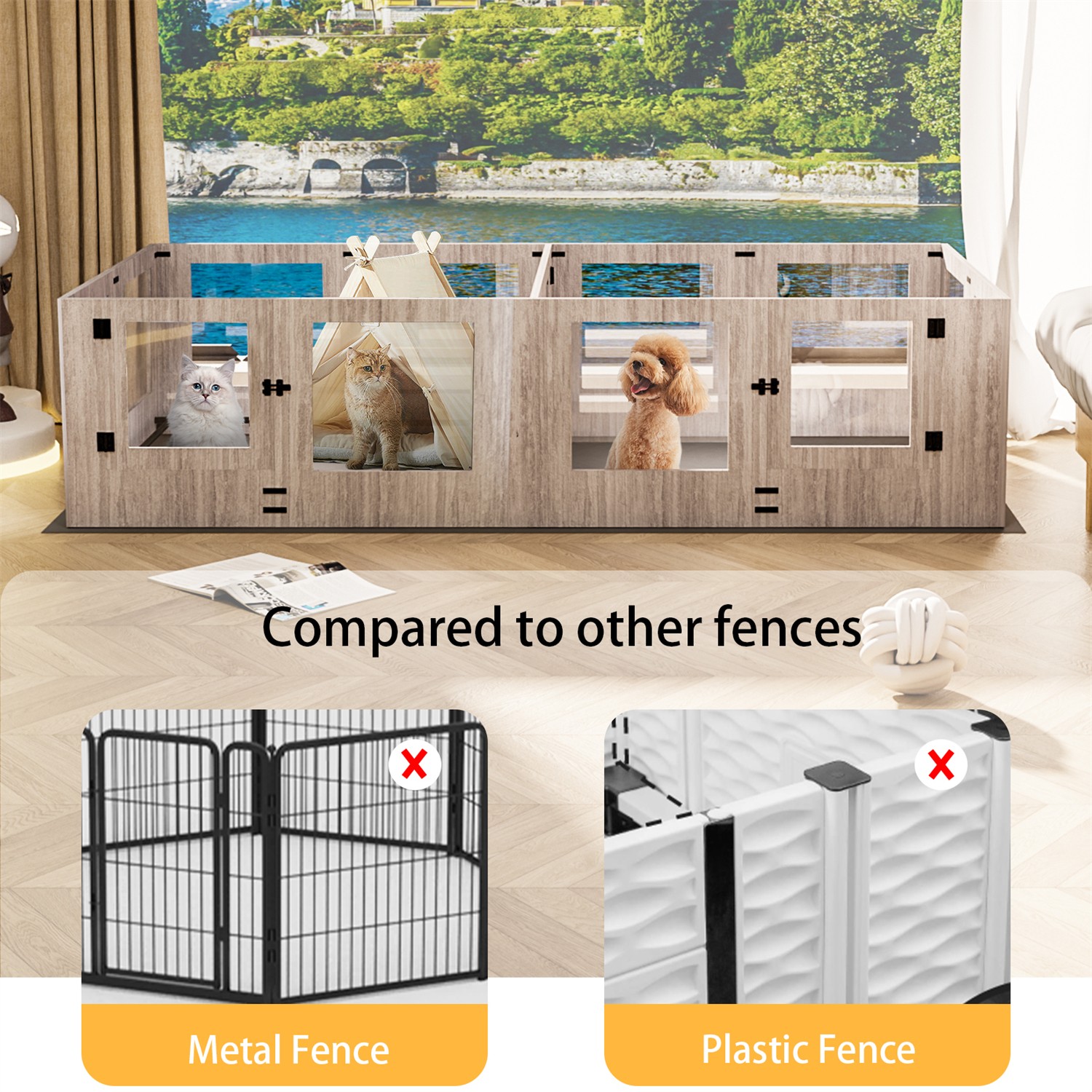 XXXL Large 8/16 Panels Dog Whelping Box Tempered Glass Pet Playpen Kennel w/ Mat
