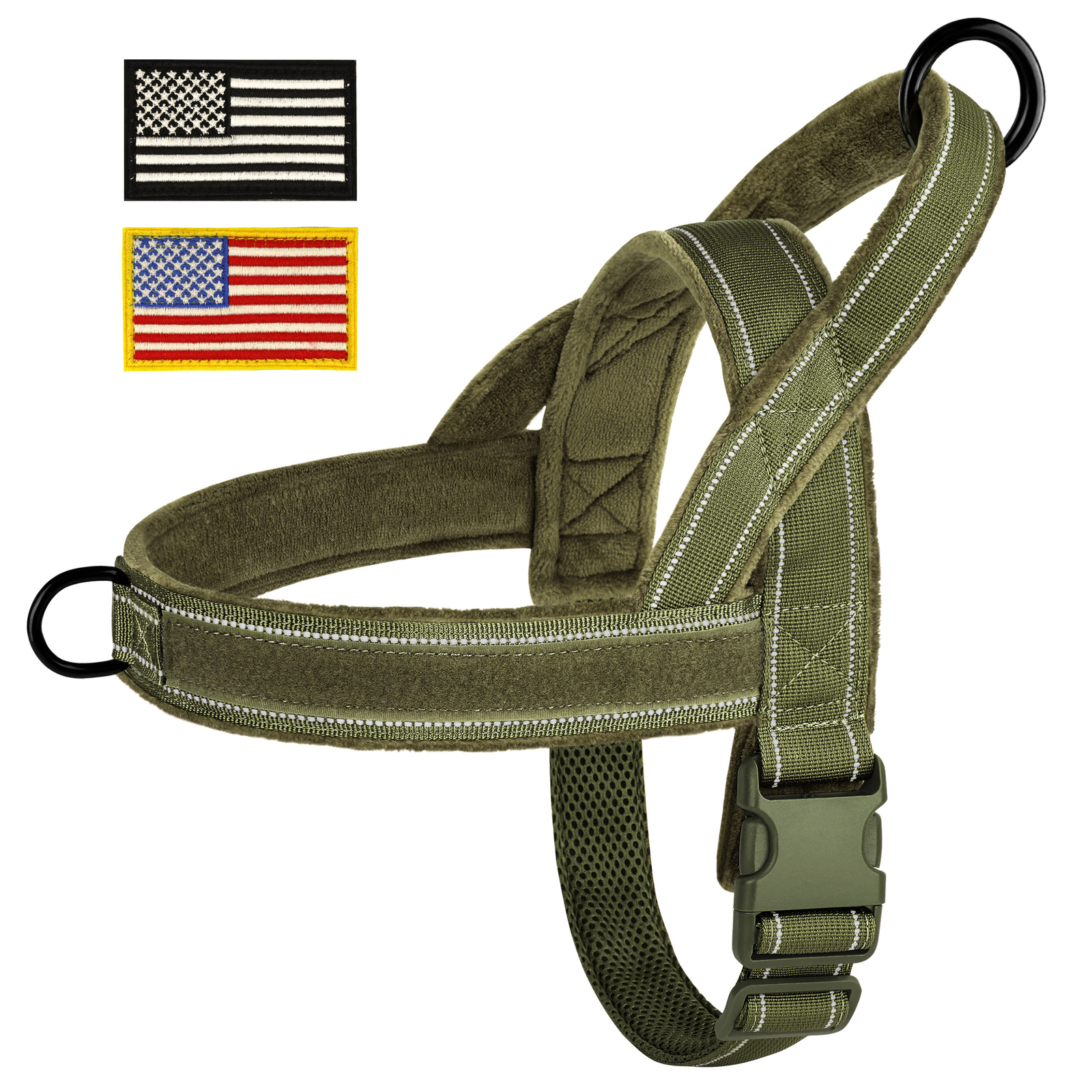 Tactical No Pull Dog Harness Reflective Soft Flannel Padded Pet Vest with Flags