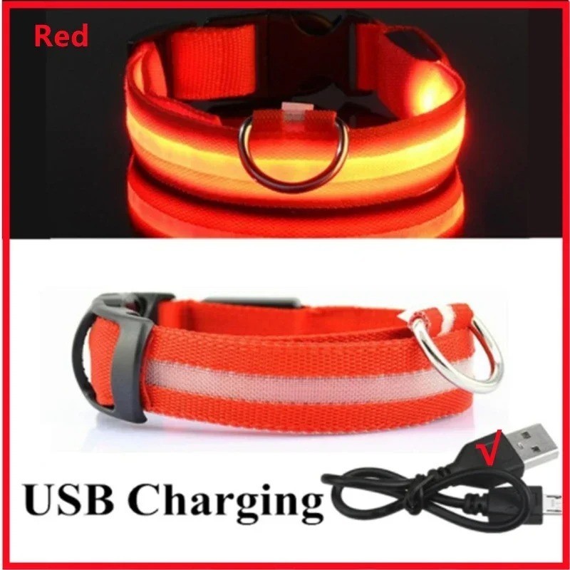 RECHARGEABLE LED PET GLOW COLLAR night safety adjustable flash light-up FOR dog