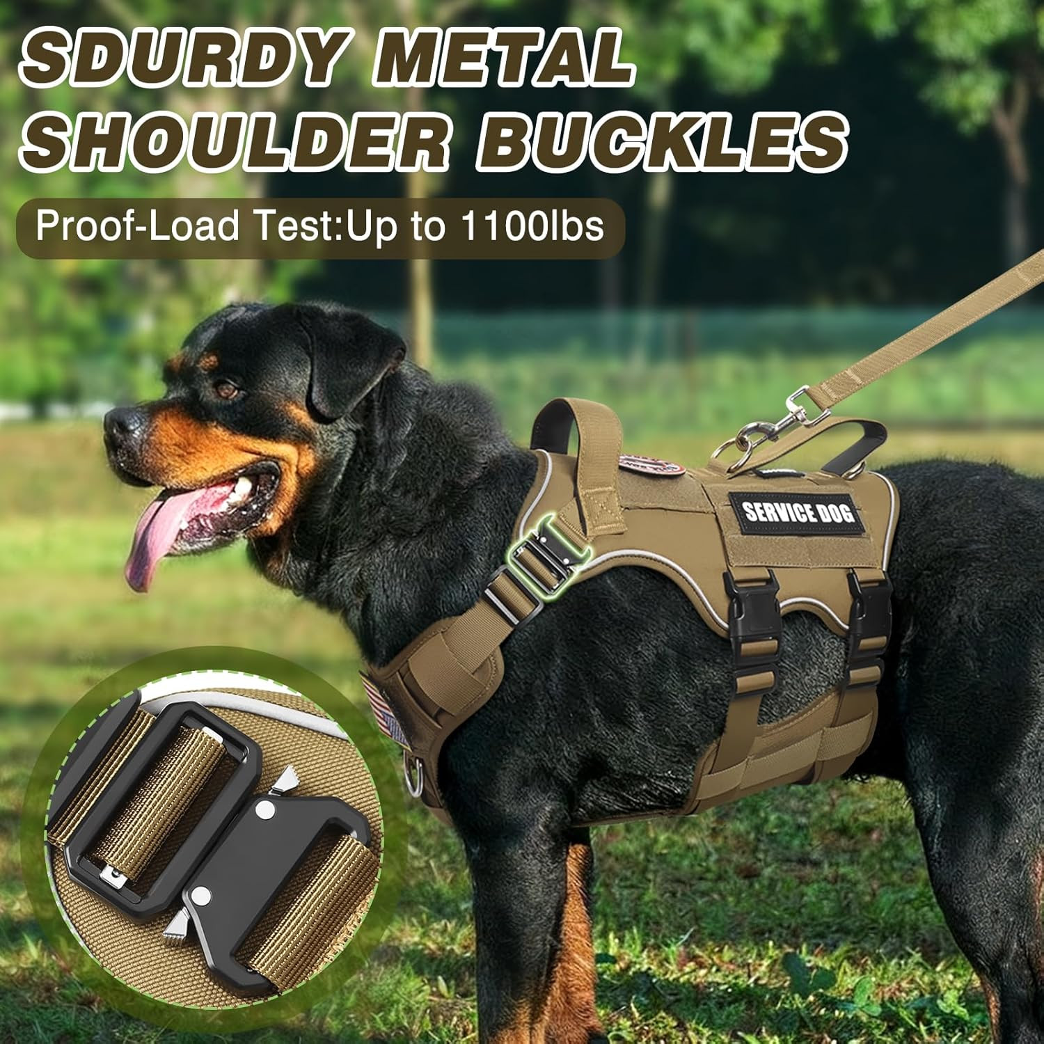 Service Dog Vest and Leash Set,Heavy Duty Tactical Dog Harness with Metal Buckle
