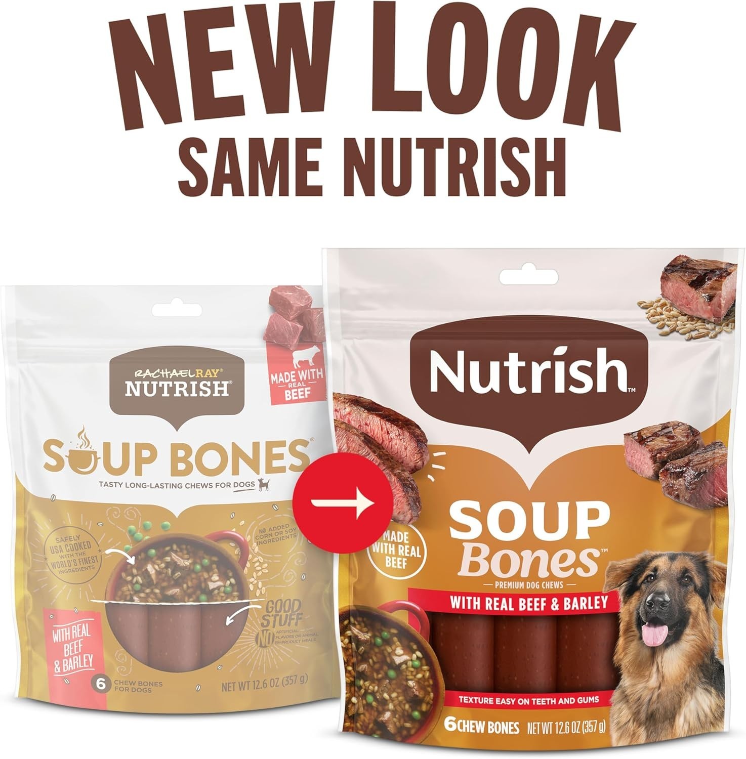 Nutrish Soup Bones Premium Dog Chews with Real Beef and Barley, 6 Chews.