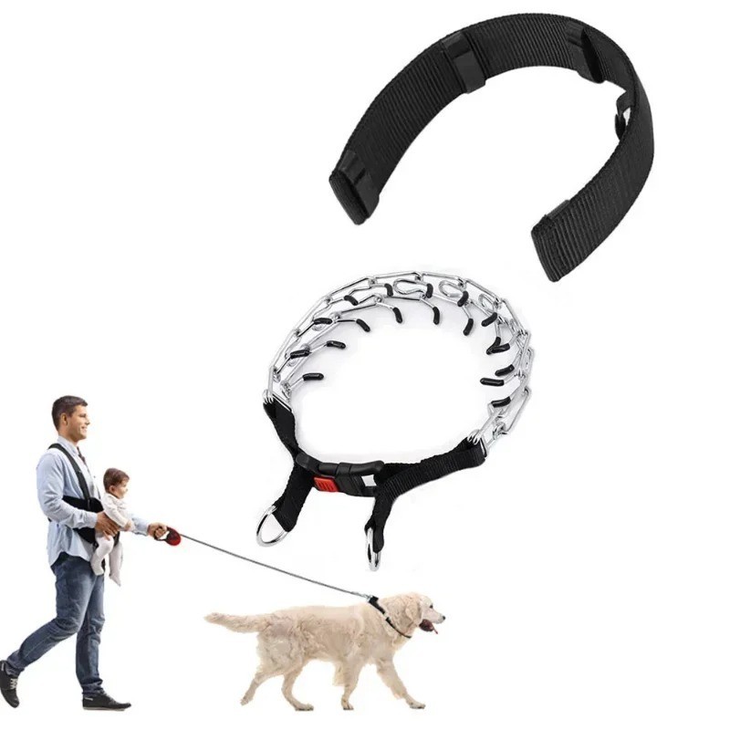 Adjustable Dog Prong Traing Collar with Rubber Caps for Medium Large Breed