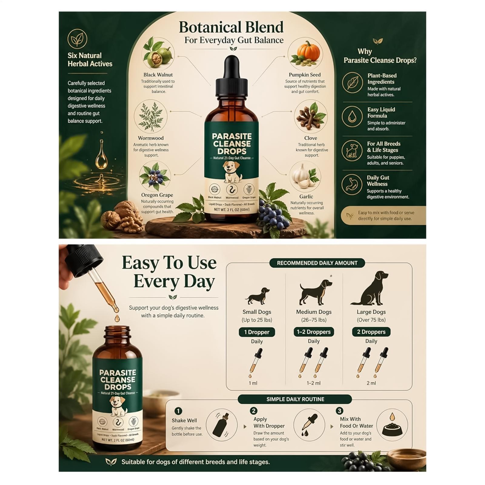 3 Pack Parasite Cleanse Drop Six Natural Herbal Actives Applicable to All Dogs