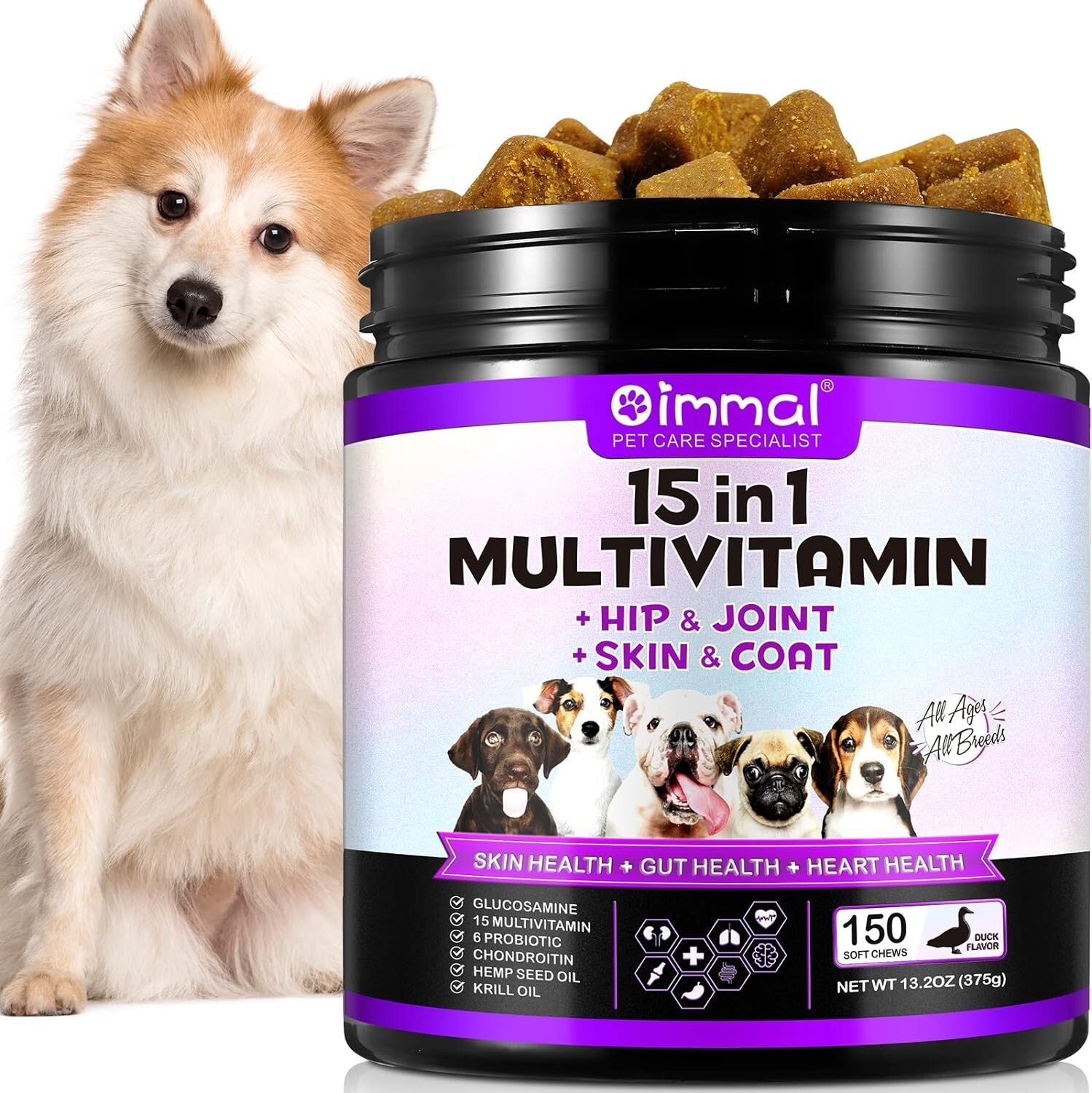 15 in 1 Dog Multivitamins and Supplements, Dog Hip and Joint Supplement,150 Chew