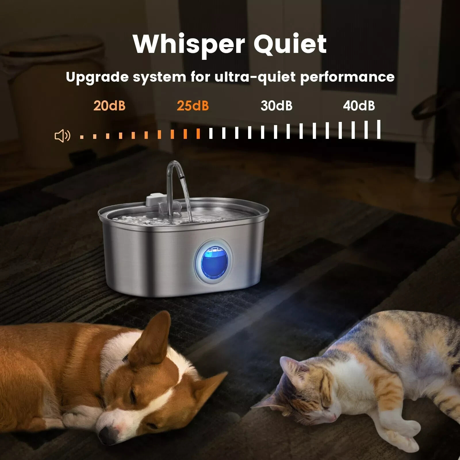 Stainless Steel Cat Water Fountain 3.2L Pet Drinking Fountain Dispenser for Cats