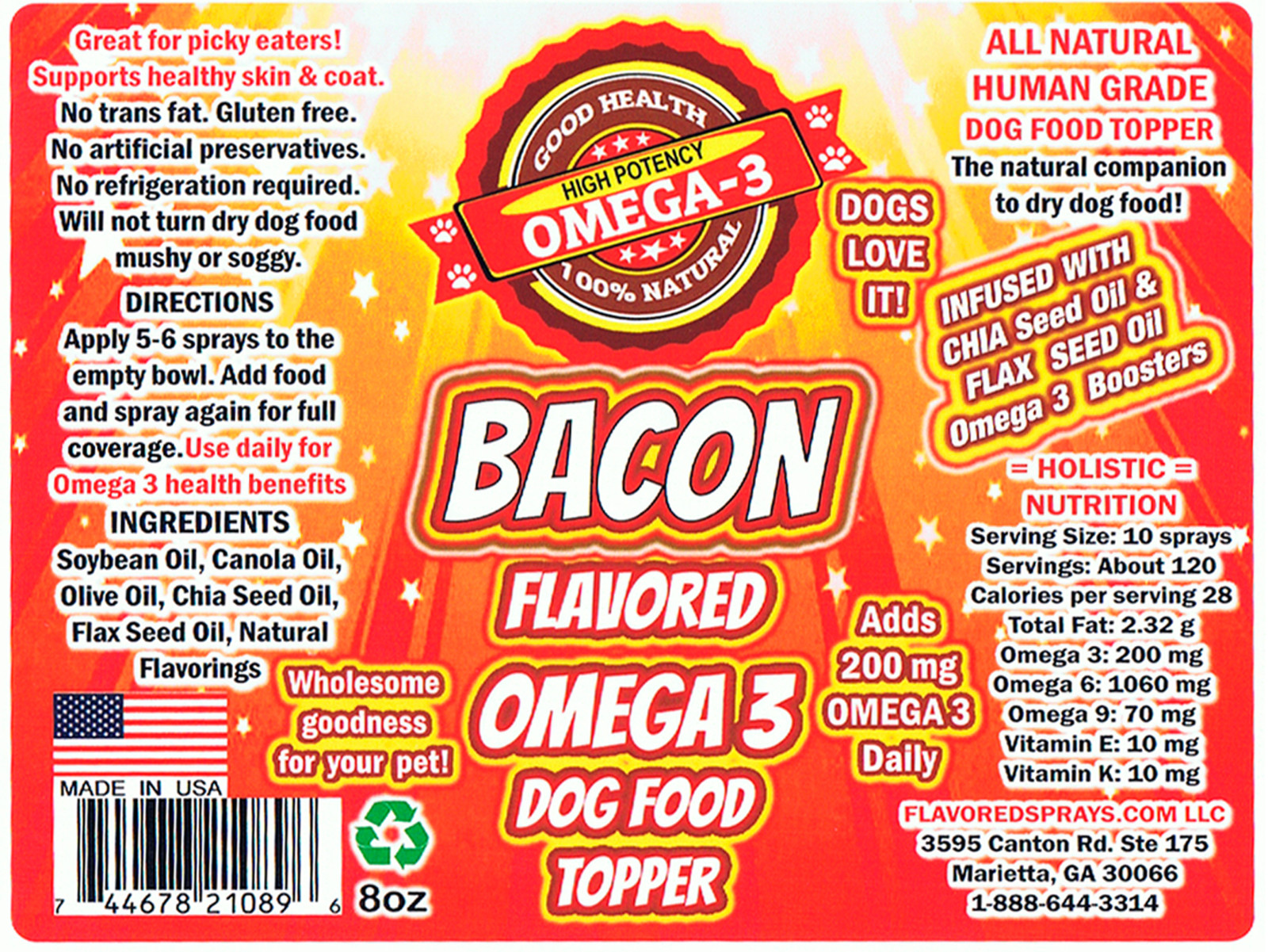 All Natural Dog Food Flavor Enhancer Bacon 8 oz and Beef 8 oz