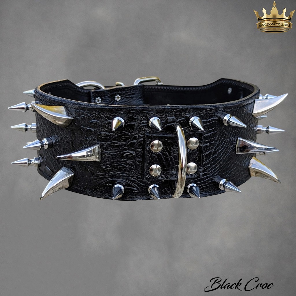 Custom Italian Leather Spiked Dog Collar 3″ Dragon Claws Tree Spikes Handmade