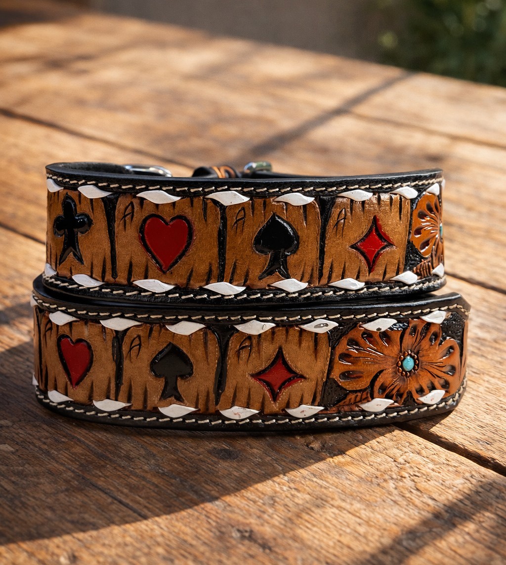 Western Leather Handmade Pet Dog Collar Heavy Duty Hand Tooled Adjustable