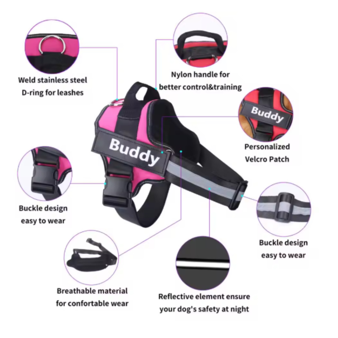 No Pull Dog Pet Harness Reflective Adjustable Control Vest Personalized ID Tag