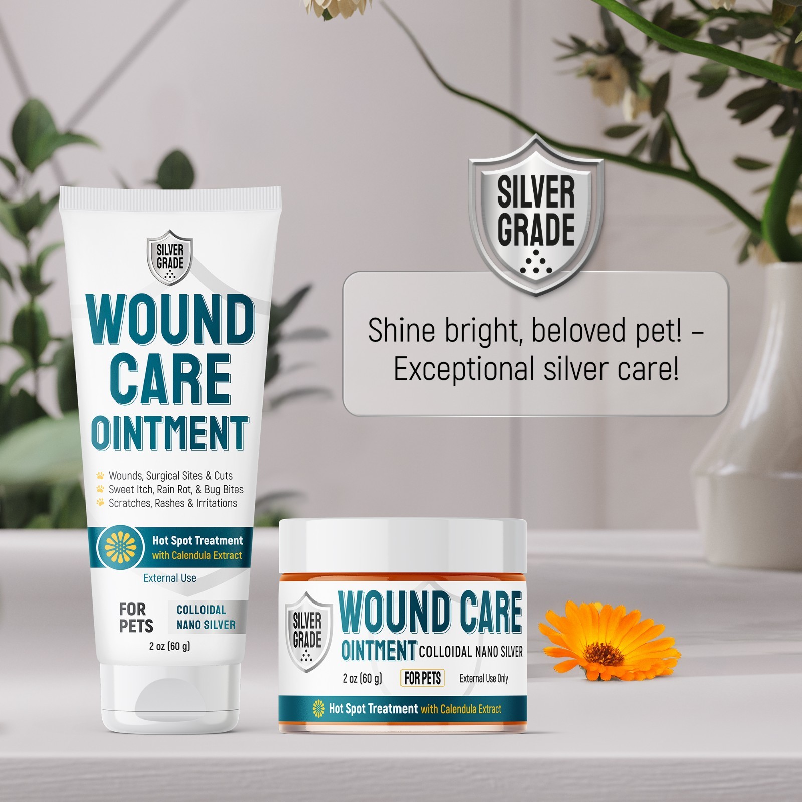 Silver Wound Care Ointment for Dog & Cat Skin Relief Hot Spot, Cuts, Irritations