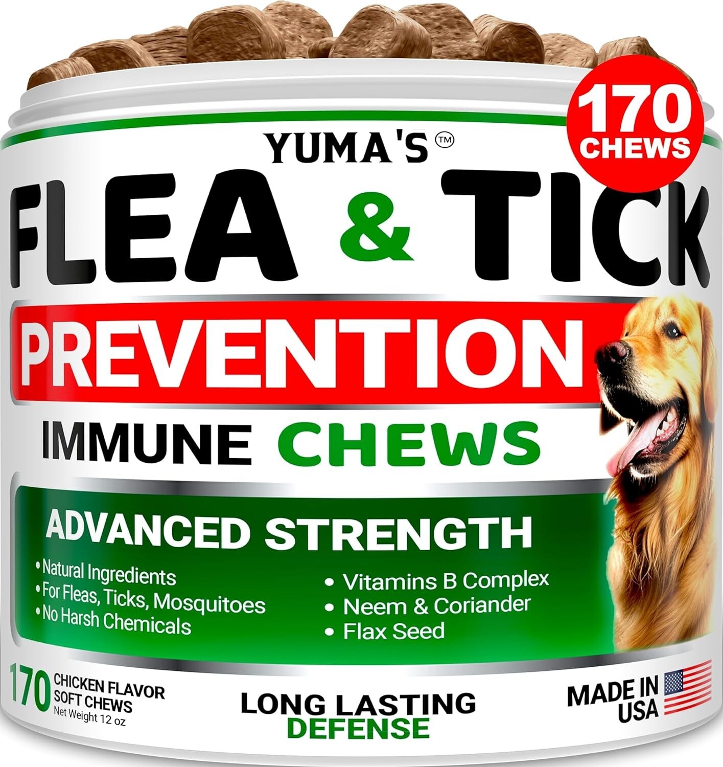 100% Natural Flea and Tick Prevention Chewable Pills for All Dogs, Made In USA