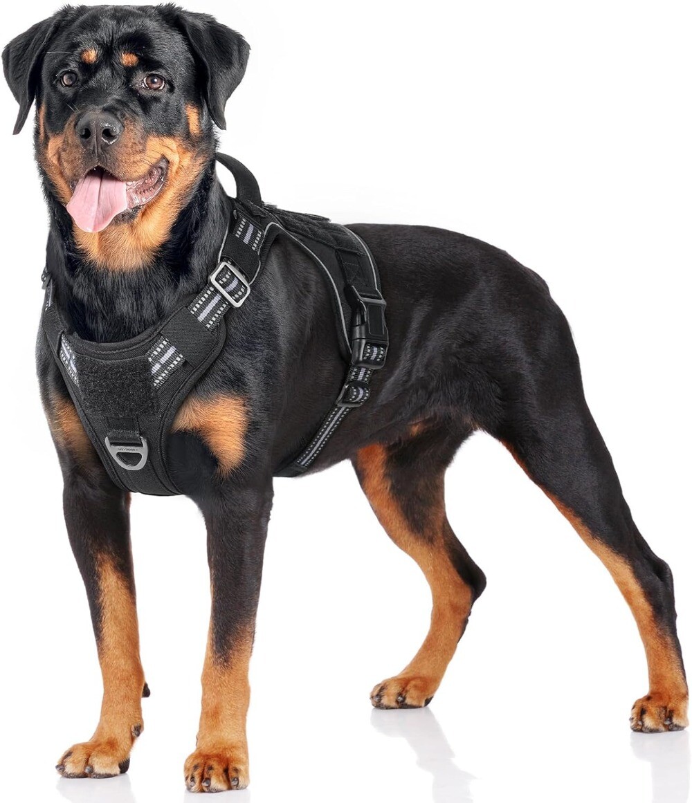 rabbitgoo Dog Harness No Pull Tactical Vest Adjustable Reflective Military Black