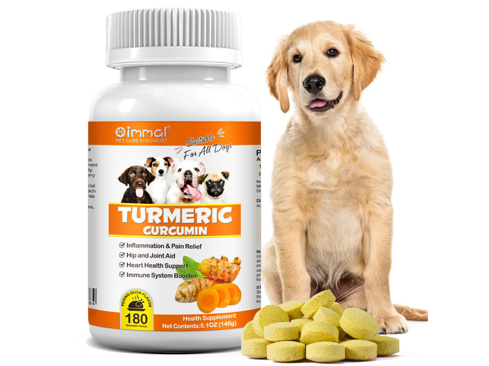 Turmeric Curcumin for Dogs-Inflammation & Pain Relief – Peking Duck Flavor 180CT