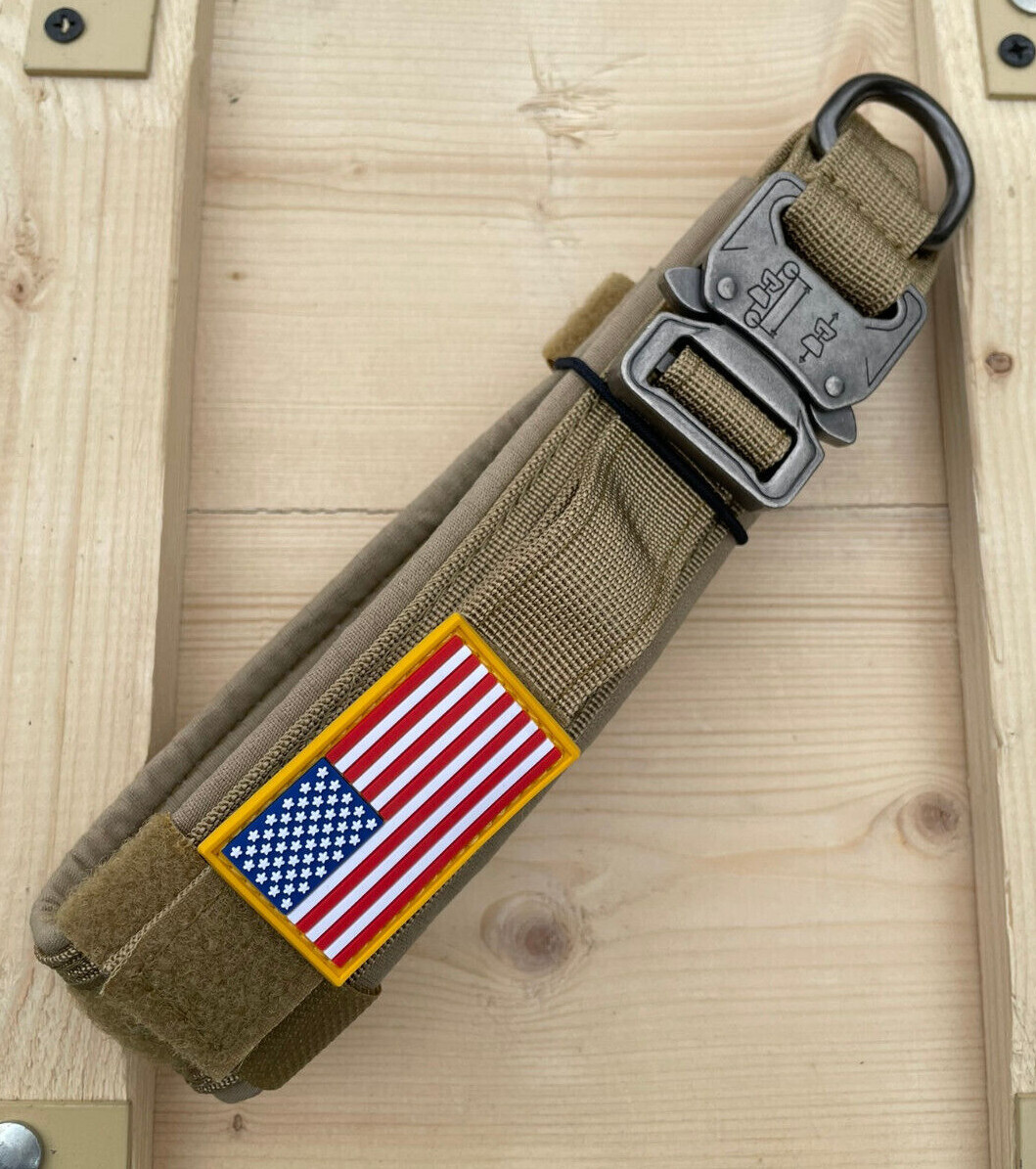American Flag Tactical Dog Collar Service Canine Training K9 Metal American Flag