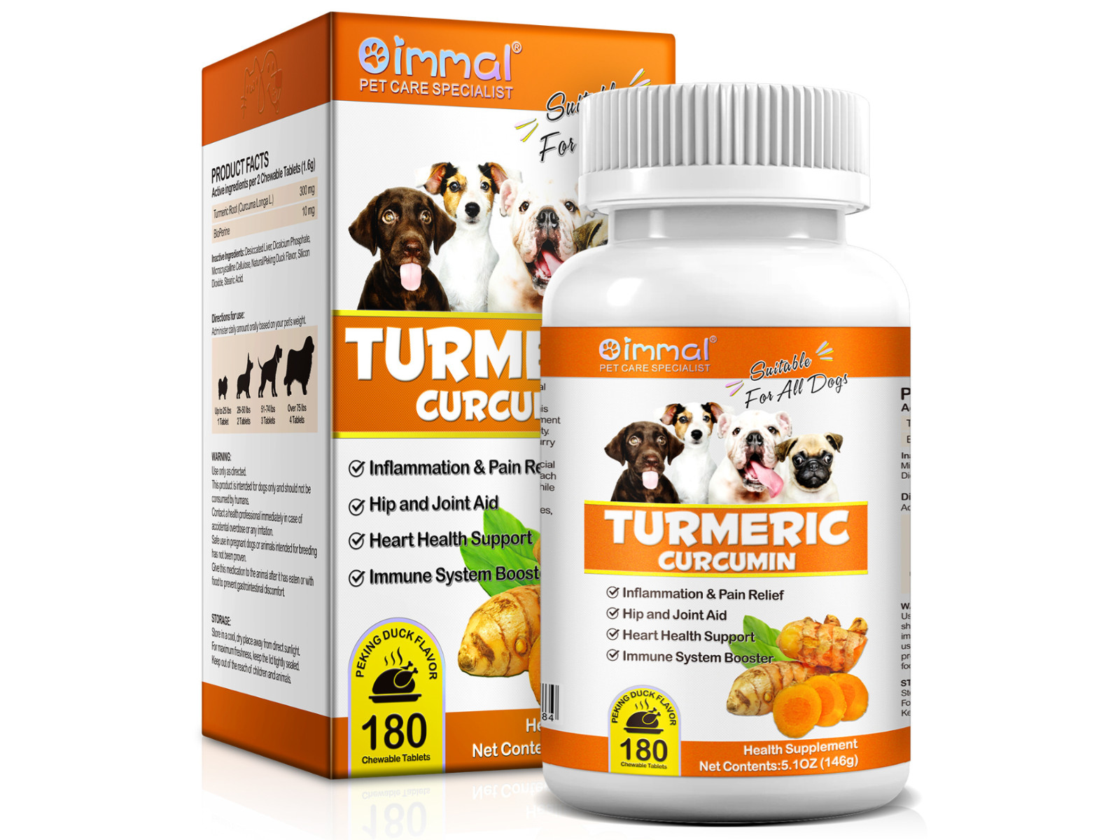 Turmeric Curcumin for Dogs-Inflammation & Pain Relief – Peking Duck Flavor 180CT