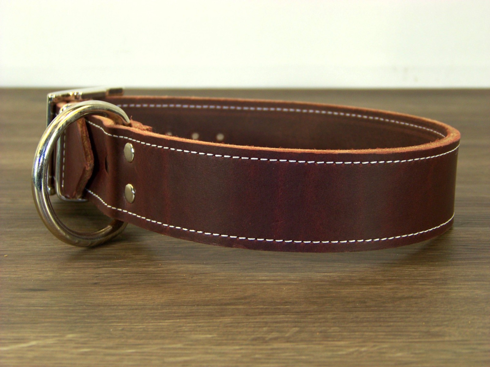 1 – 1/2 Inch-Wide Top Quality Leather Dog Collar W/ Stitching Made in USA