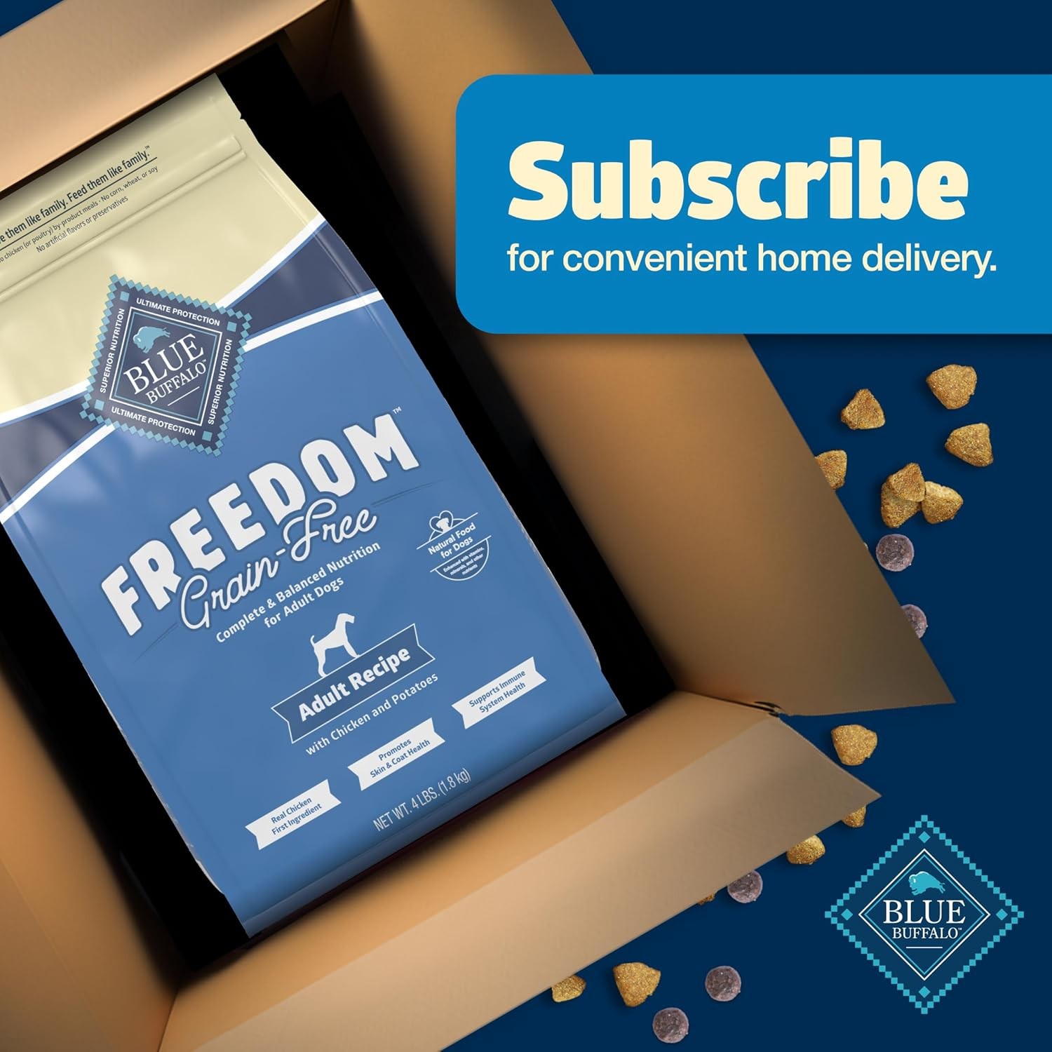 Blue Buffalo Freedom Grain-Free Dry Dog Food, 4 Pound (Pack of 1), blue
