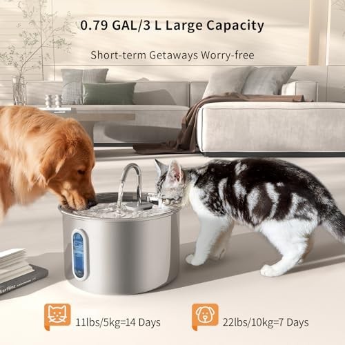 Stainless Steel Cat Water Fountain, 3L/101oz Pet Water Fountain, Dog Waterer …