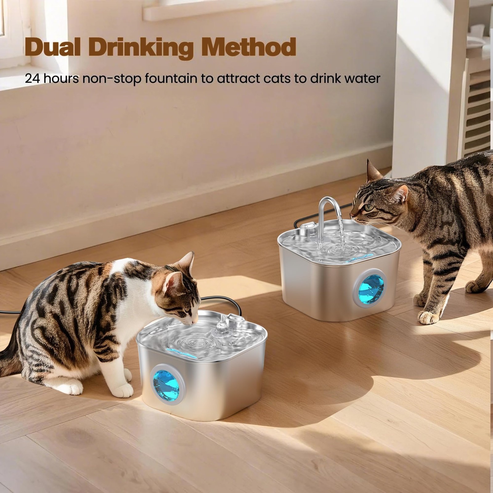3.2L/2.2L Stainless Steel Cat Dog Water Fountain Pet Drinking Fountain Dispenser