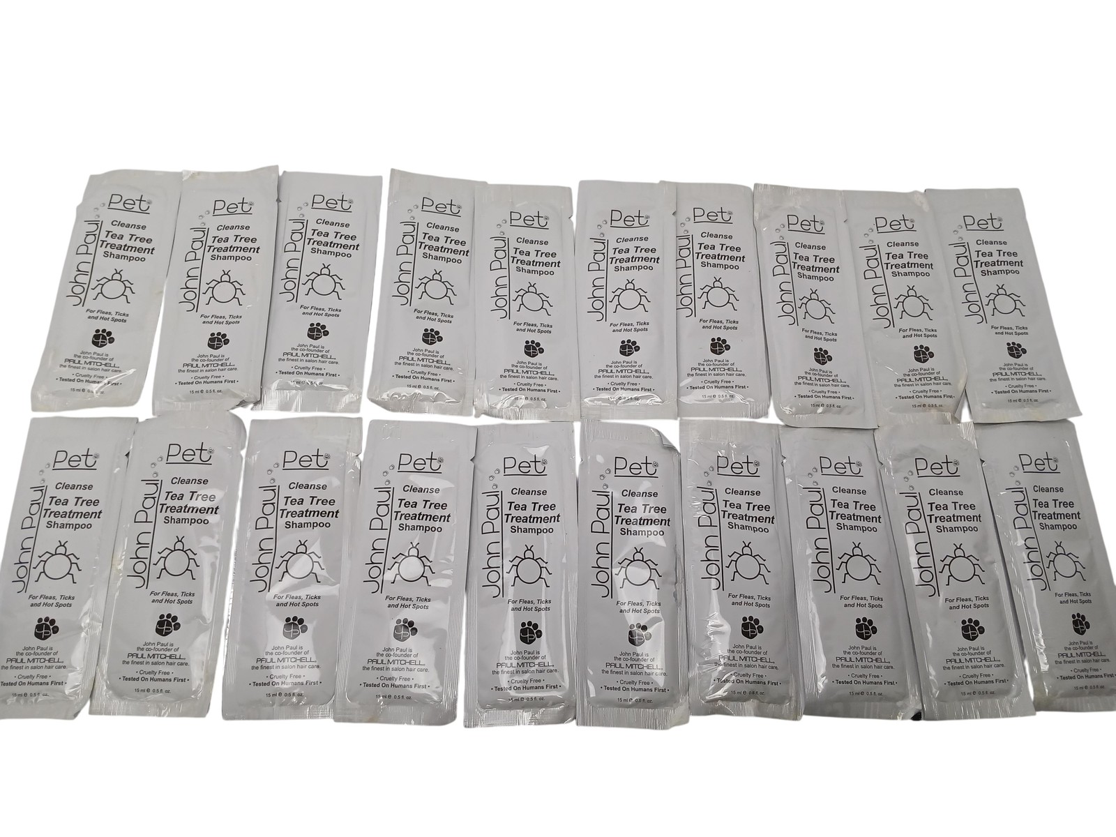 John Paul Pet Tea Tree Treatment Shampoo 15ml Sample Packets Lot 20 Dogs Cats
