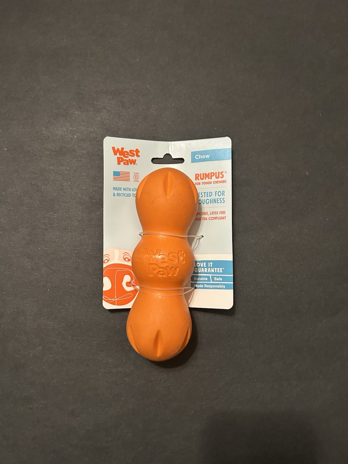 West Paw Rumpus Orange Dishwasher Safe Chew Toy for Dogs