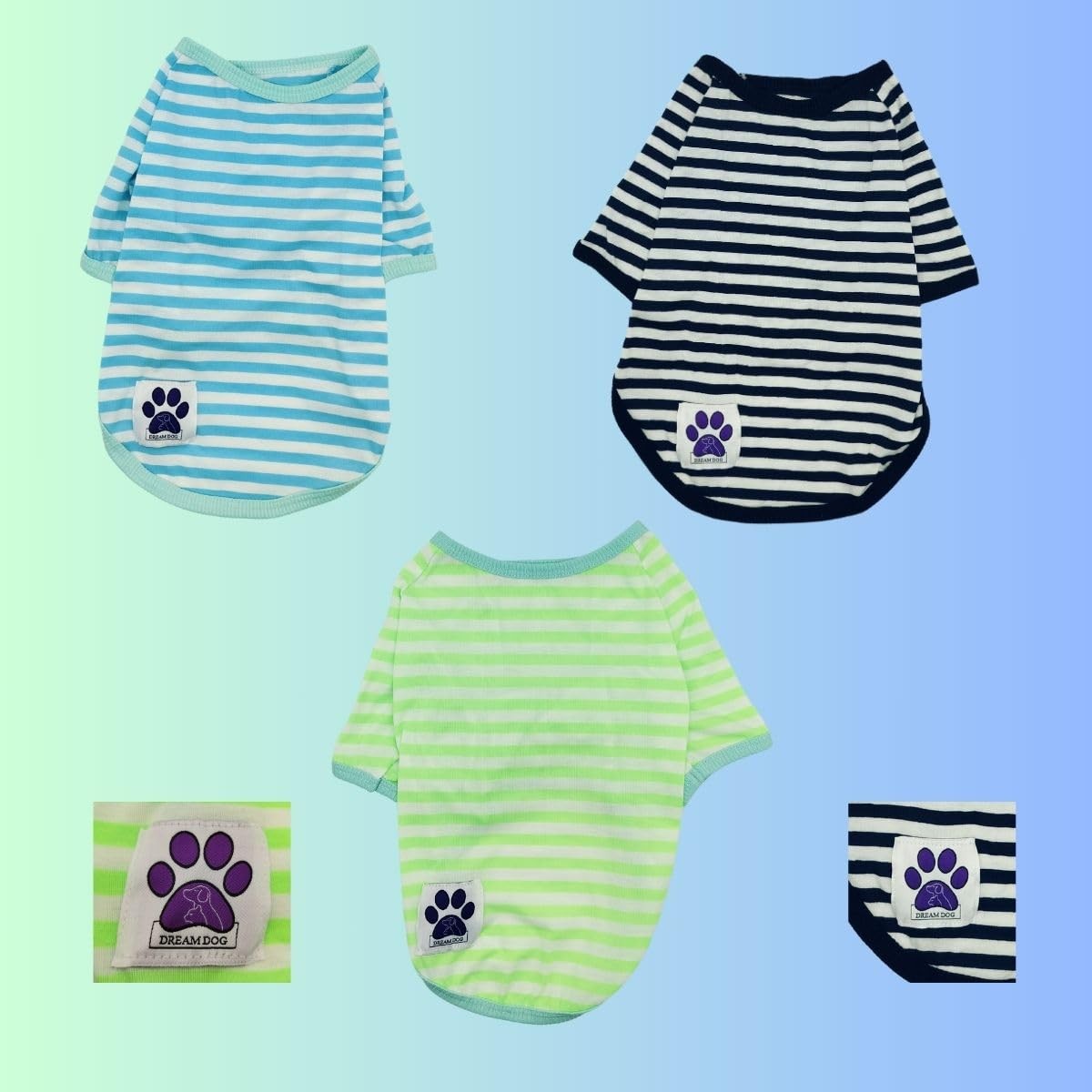 Dream Dog Small Breeds – Luxury Dog Summer Casual Striped Shirt T-Shirt Outfit,