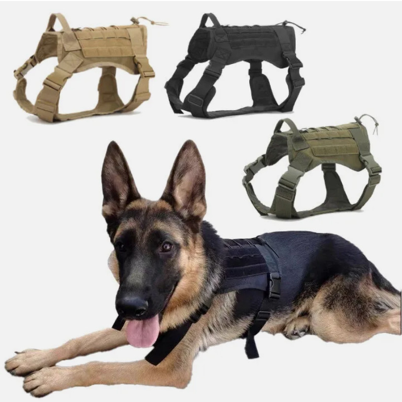 Military Tactical Dog Harness No-pull Heavy Duty MOLLE Training Service Dog Vest