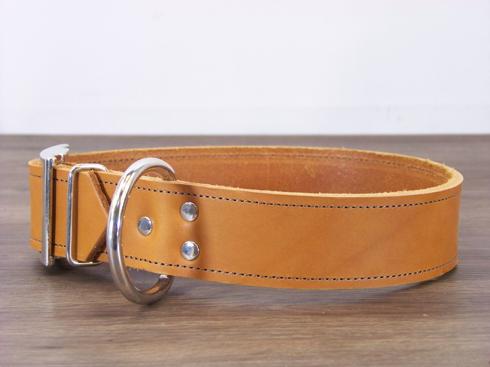 1 – 1/2 Inch-Wide Top Quality Leather Dog Collar W/ Stitching Made in USA