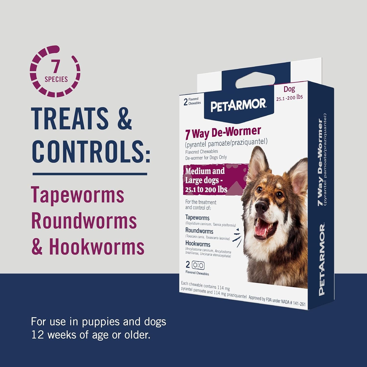 7 Way De-Wormer for Dogs, Oral Treatment for Tapeworm, Roundworm & Hookworm in L