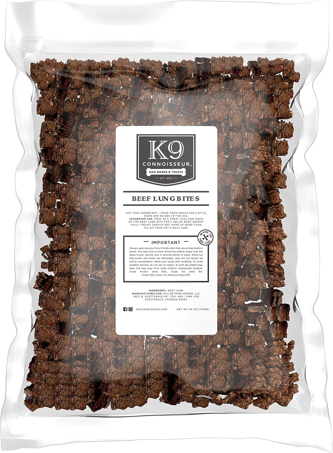K9 Connoisseur Beef Lung Dog Treats – USA Made Single Ingredient Dog Treat | Bul