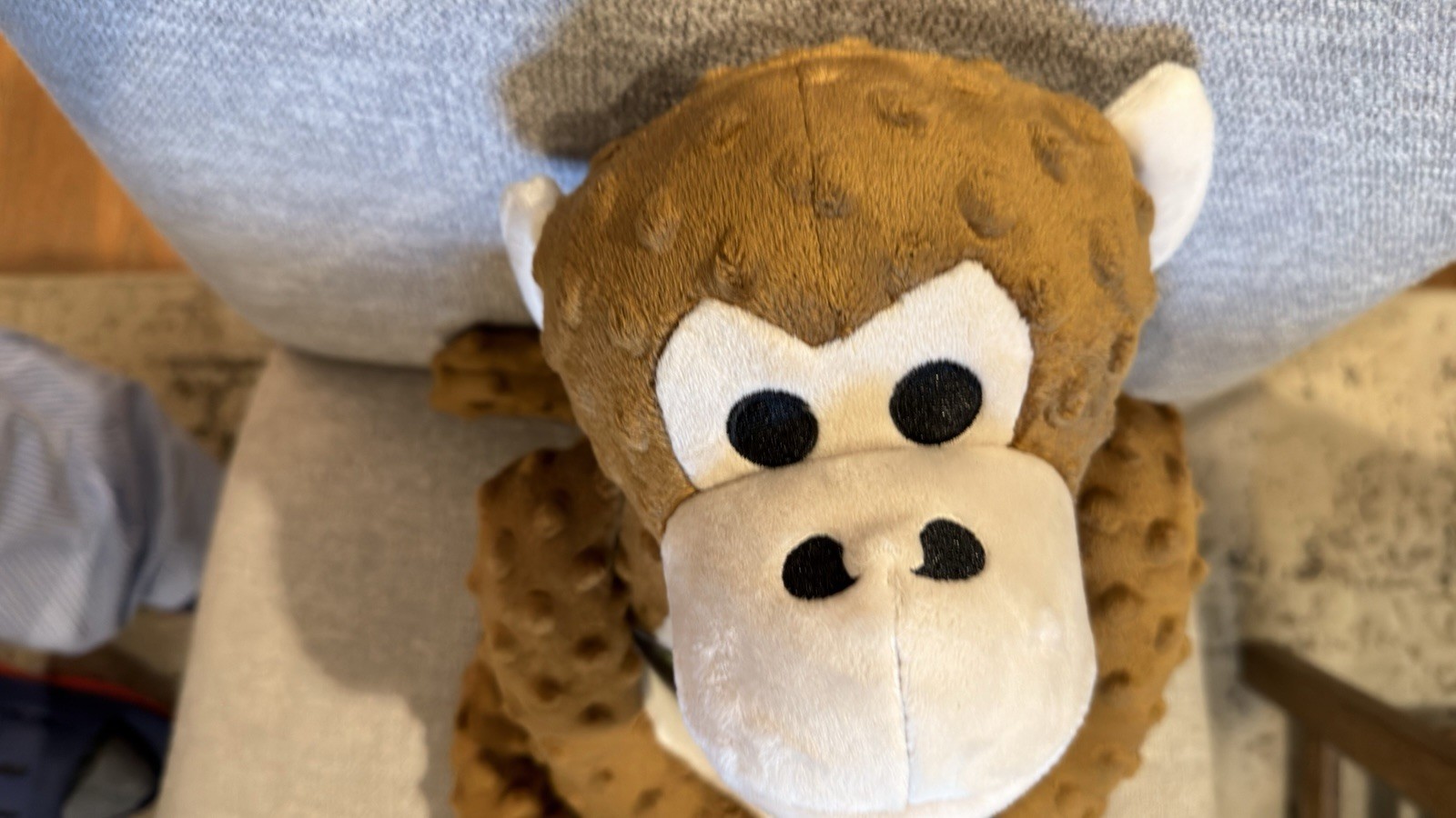 goDog Checkers Plush Monkey Dog Toy with Squeaker Brown Durable Soft Chew Toy