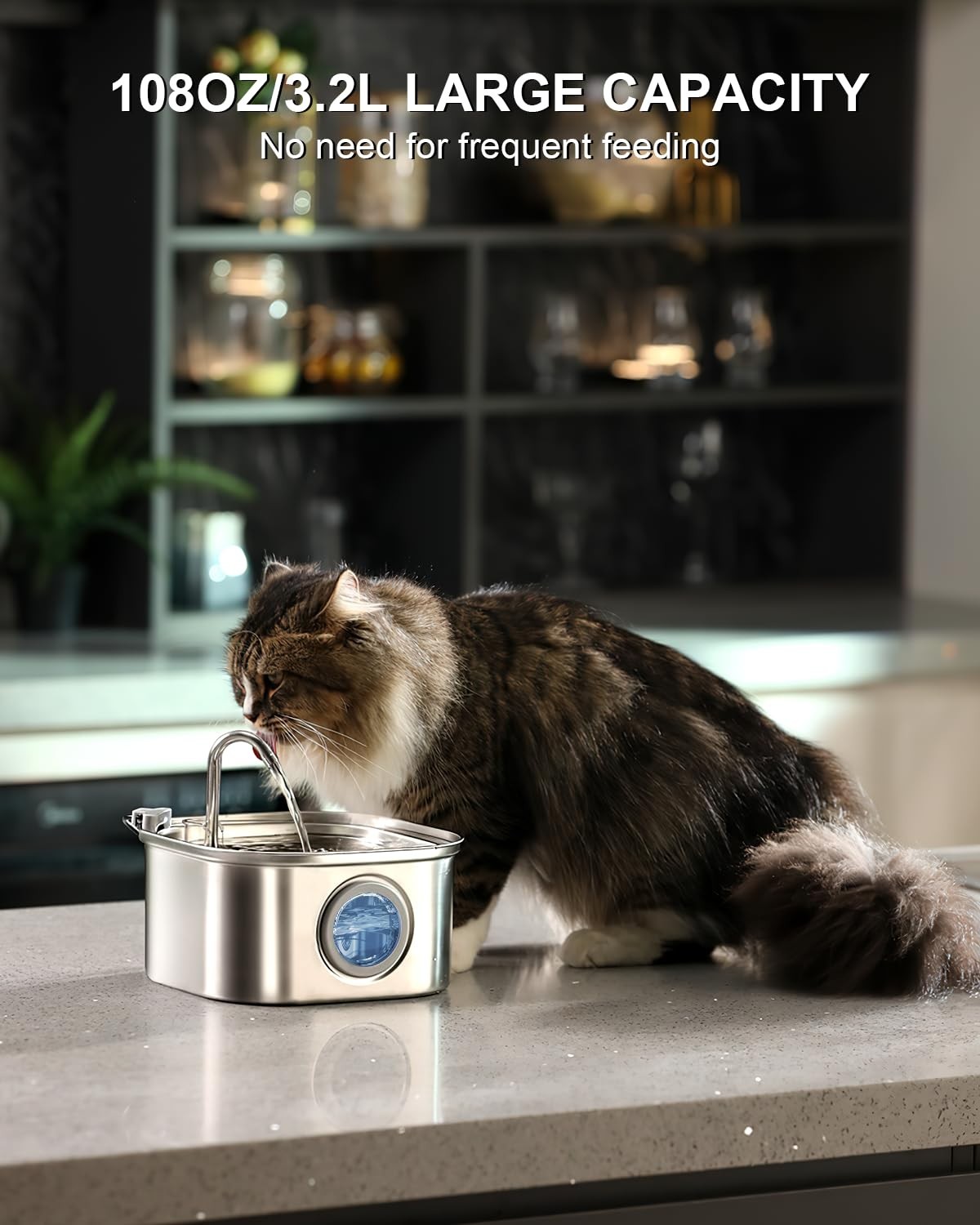 3.2L/2.2L Stainless Steel Cat Dog Water Fountain Pet Drinking Fountain Dispenser