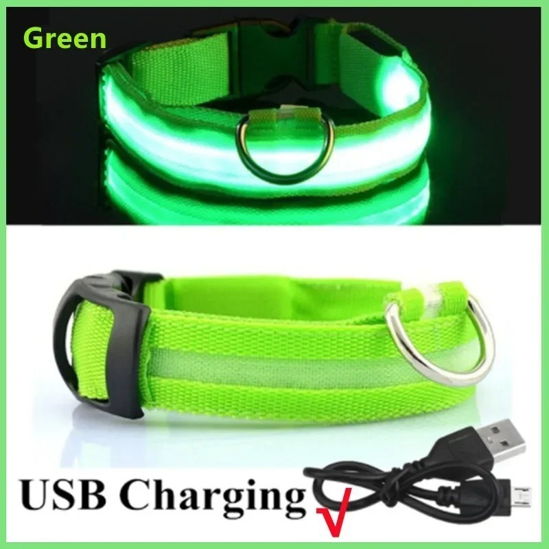 RECHARGEABLE LED PET GLOW COLLAR night safety adjustable flash light-up FOR dog