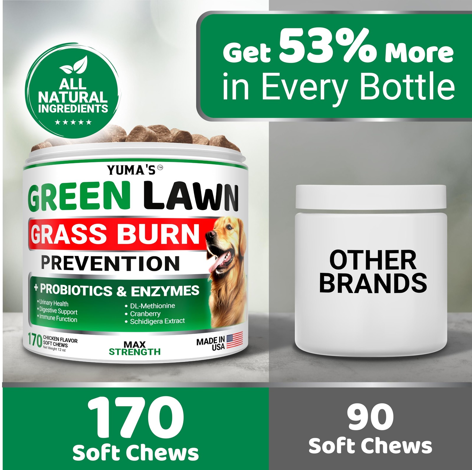 YUMA’S Dog Urine Neutralizer for Lawn – 170 Chews – Green – 170