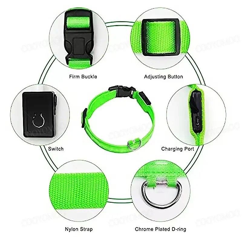 RECHARGEABLE LED PET GLOW COLLAR night safety adjustable flash light-up FOR dog