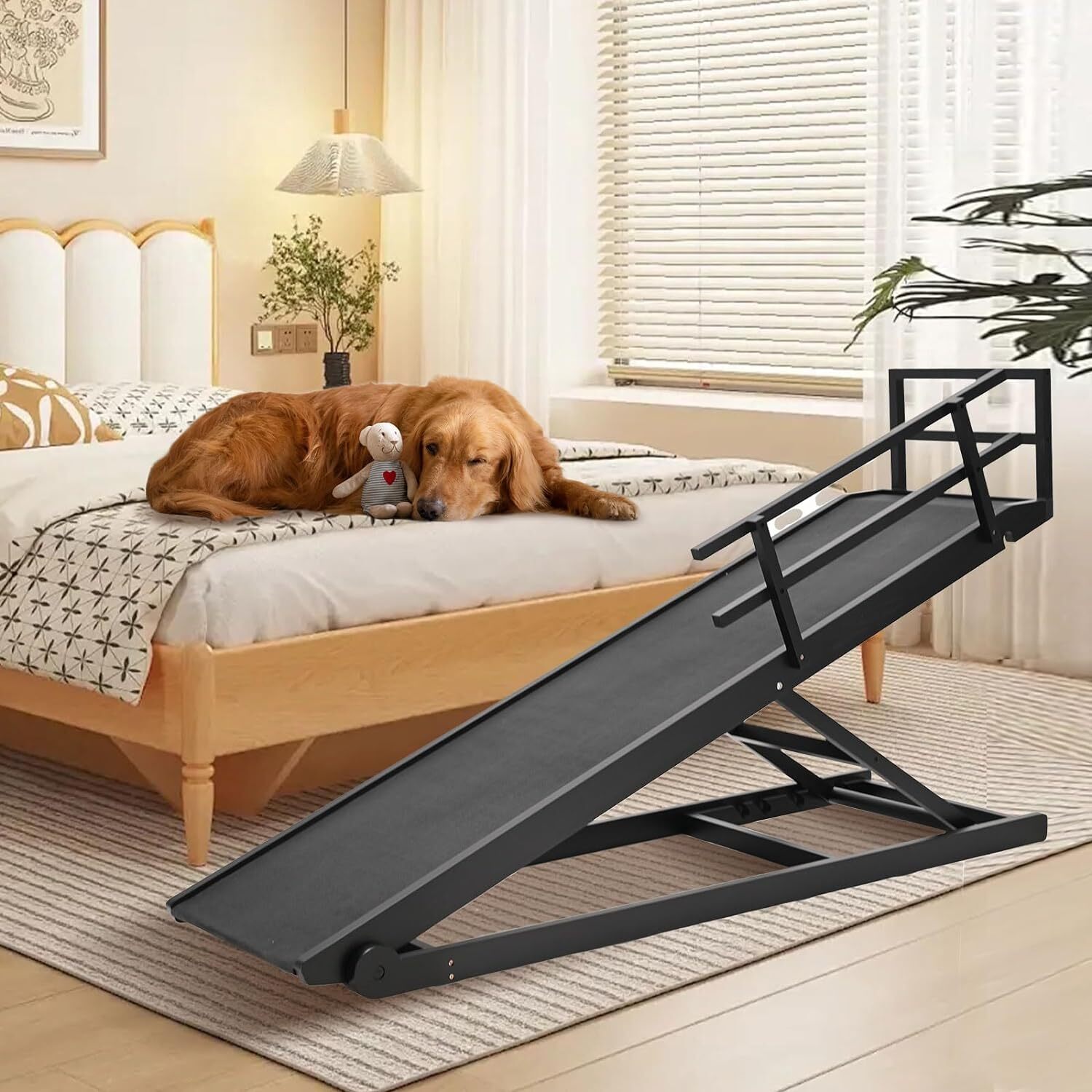NAIZEA 63″ L Dog Ramp, Extra Large Adjustable Folding Pet Ramp With Side Rails