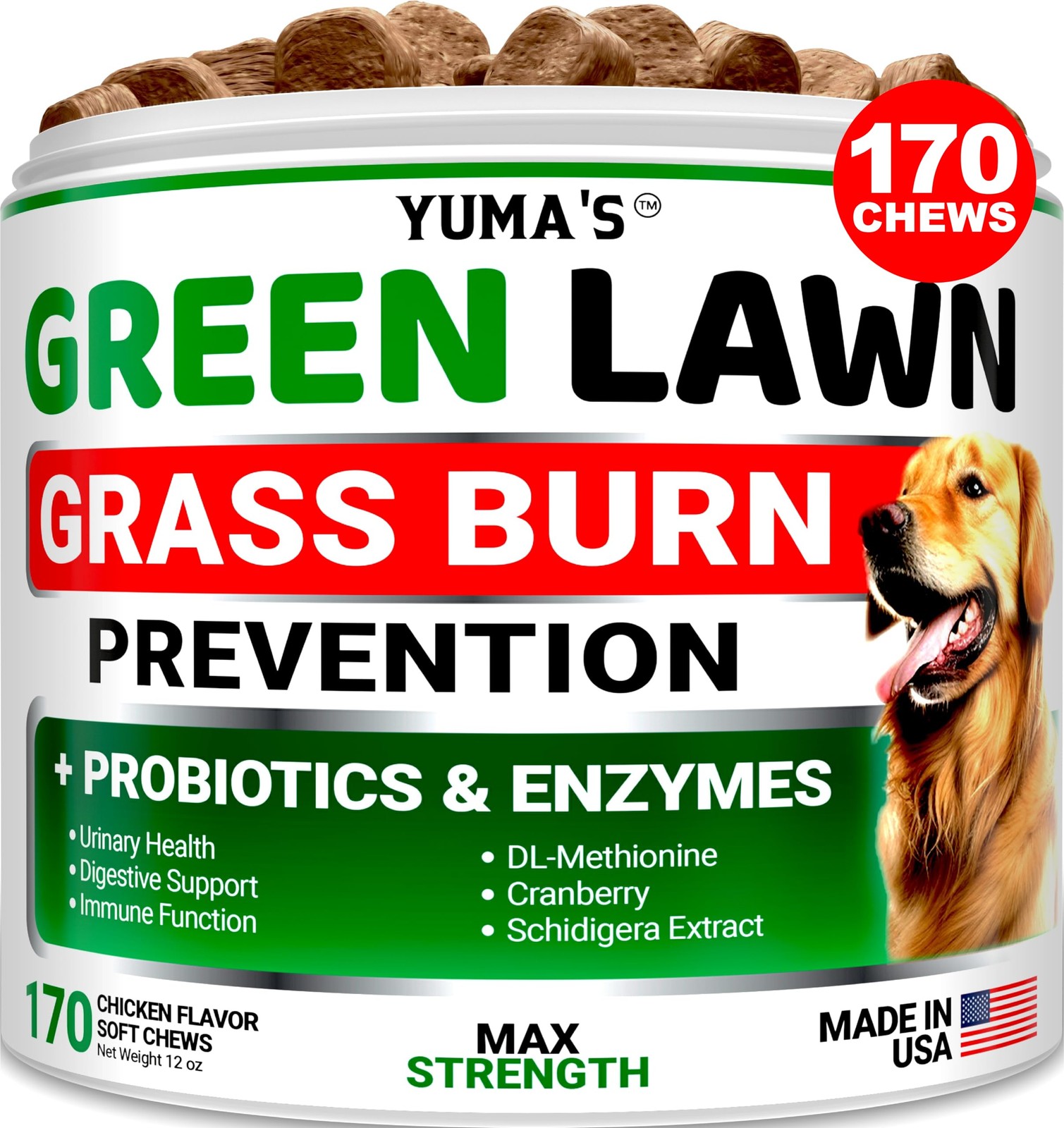 YUMA’S Dog Urine Neutralizer for Lawn – 170 Chews – Green – 170