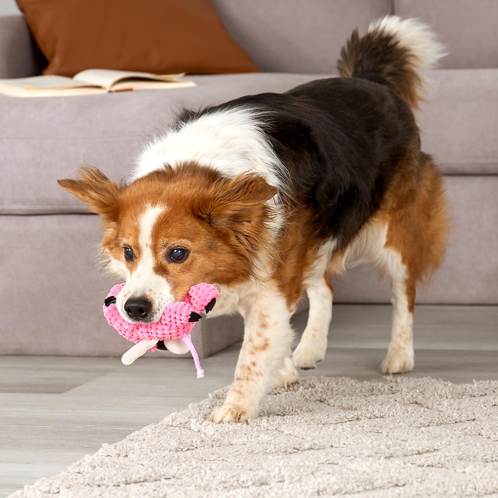 goDog Flying Pig Plush Dog Toy with Chew Guard, Pink, Small