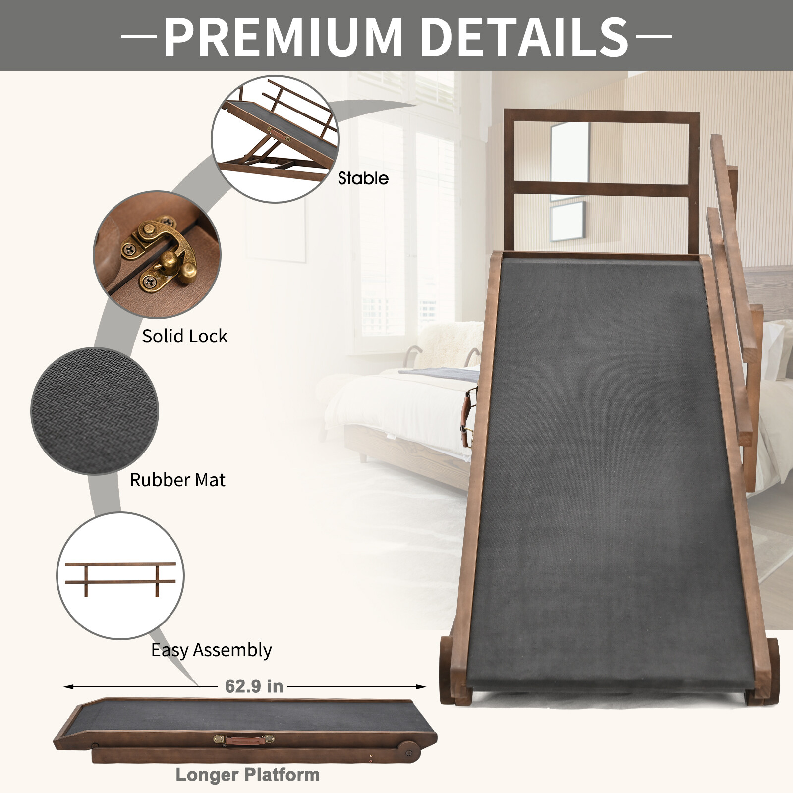 NAIZEA 63″ L Dog Ramp, Extra Large Adjustable Folding Pet Ramp With Side Rails
