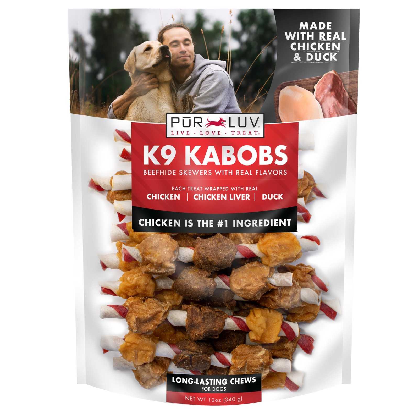 Pur Luv Dog Treats, K9 Kabobs Made with Real 12 Ounce (Pack of 1), Brown