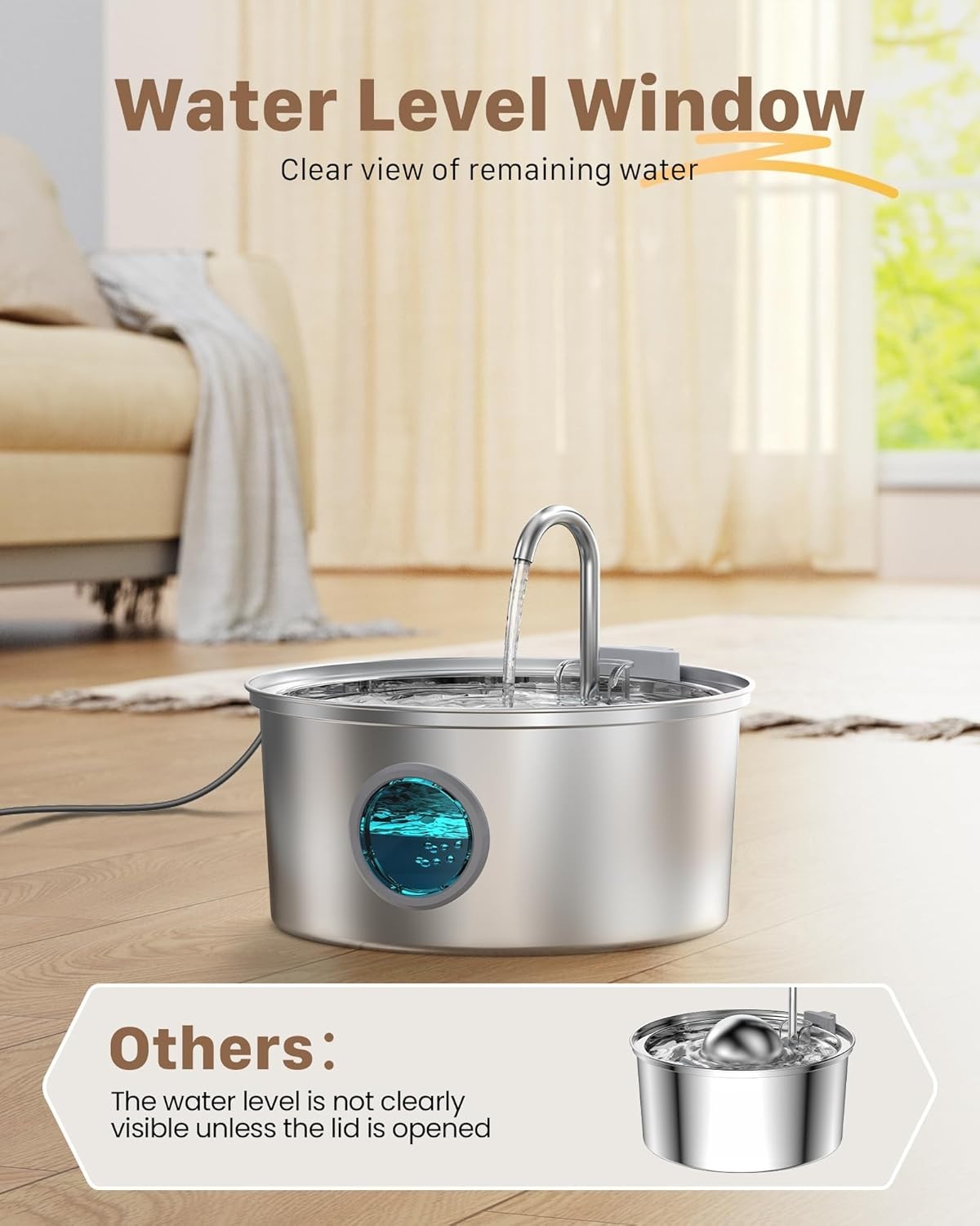 Stainless Steel Cat Water Fountain 3.2L Automatic Dispenser for Pets