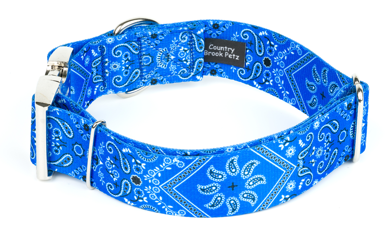 Country Brook Petz® 1 1/2 Inch Premium Blue Bandana Dog Collar