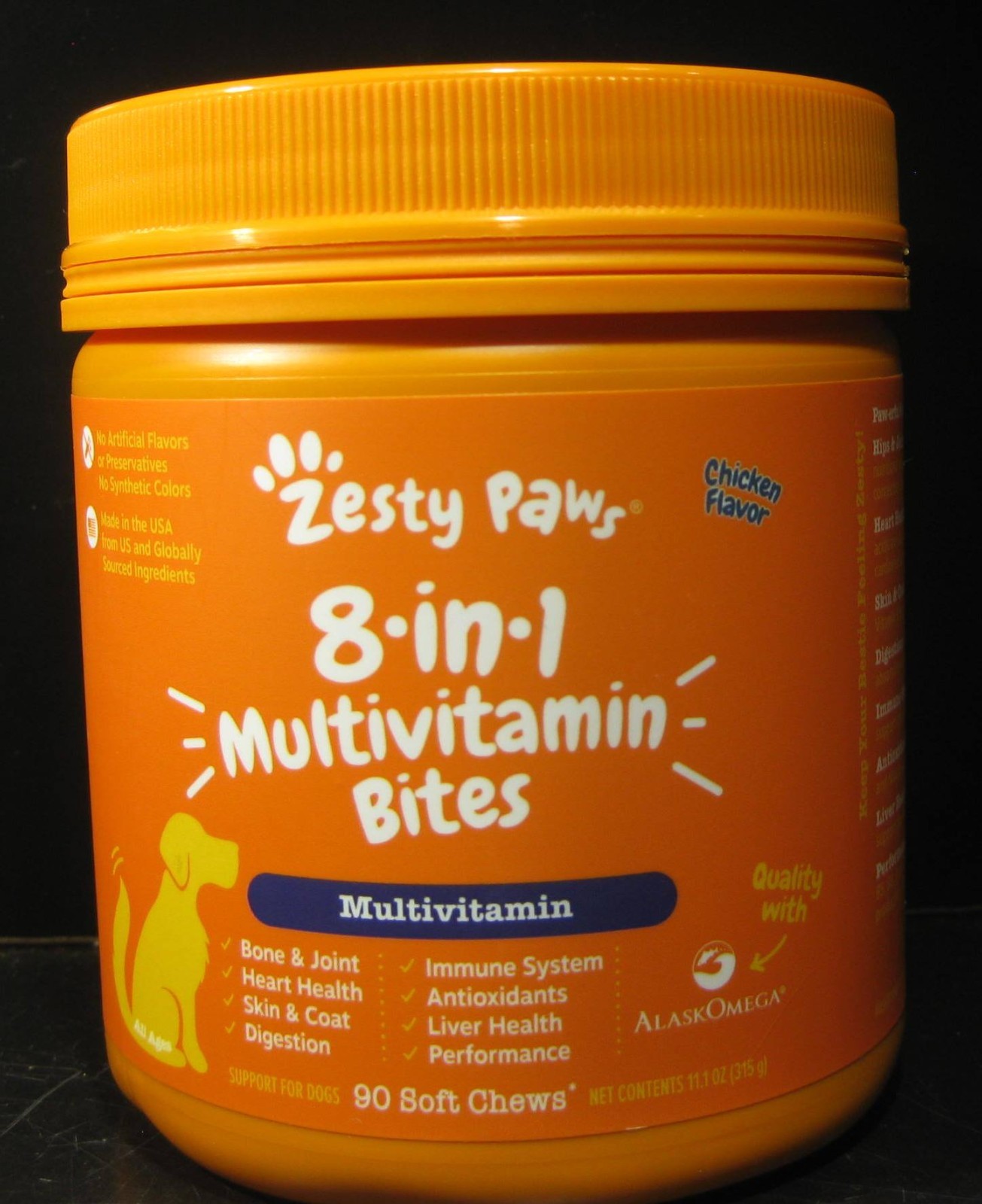 Zesty Paws All Ages 8 in 1 Multivitamin For Dogs 90 soft Chews Chicken Flavor