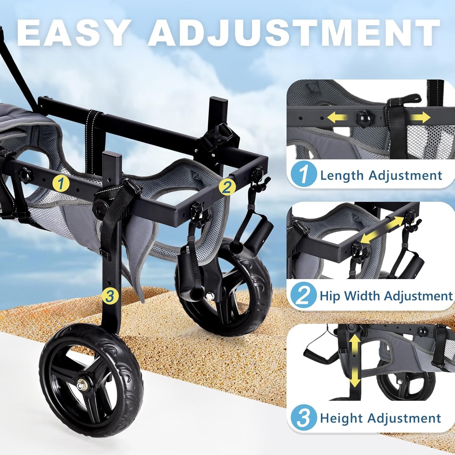 Size M/L – Dog Wheelchair for Back Legs, Adjustable Height/Length/Width