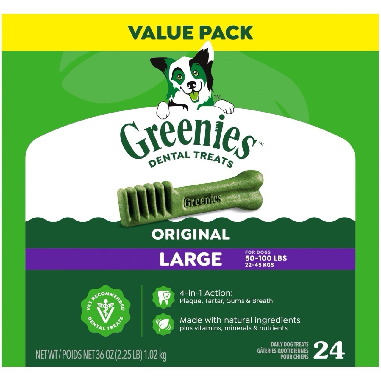 GREENIES Original LARGE Natural Dog Dental Care Chews ,36 oz. Pack (24 Treats)