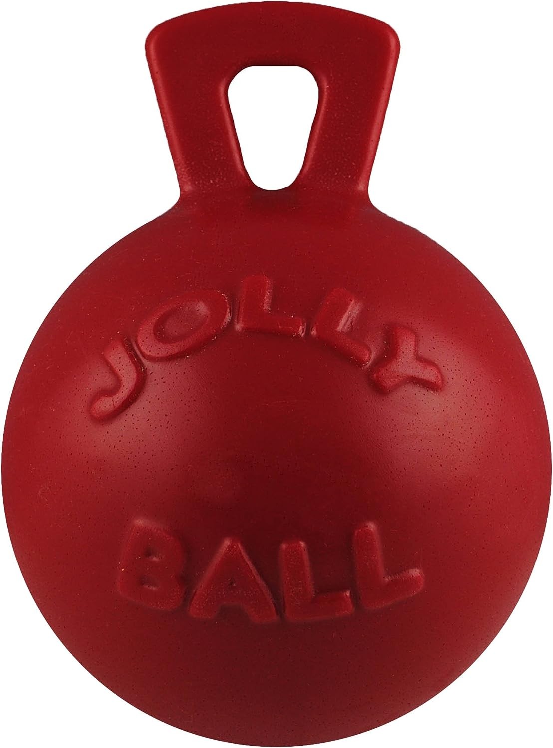Jolly Pets Tug-N-Toss 8 inch Red Rubber Ball with Handle Chew Toy for Dogs