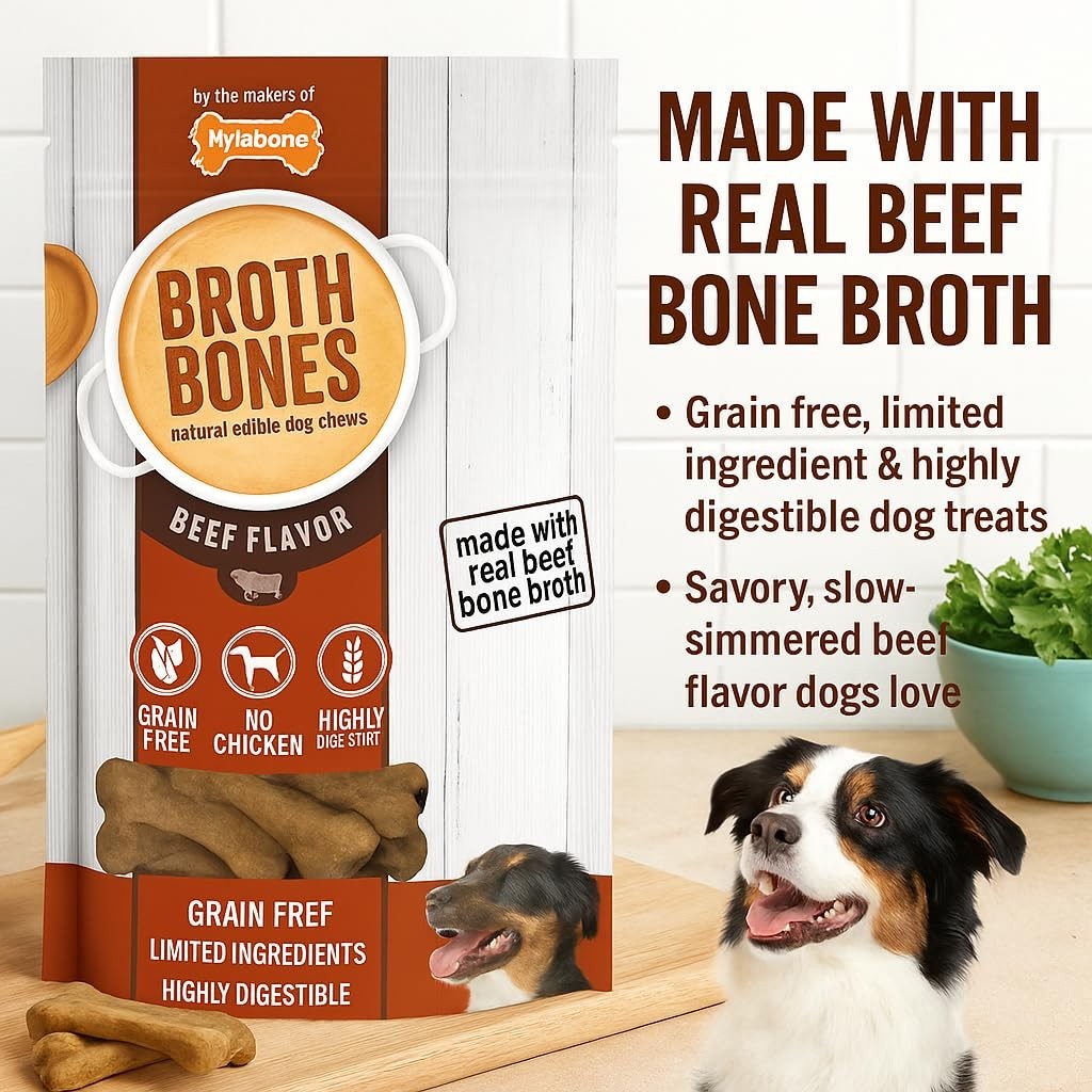Nylabone Broth Bones Natural Edible Dog Treats – Beef Flavor 60 ct 2.60 lb