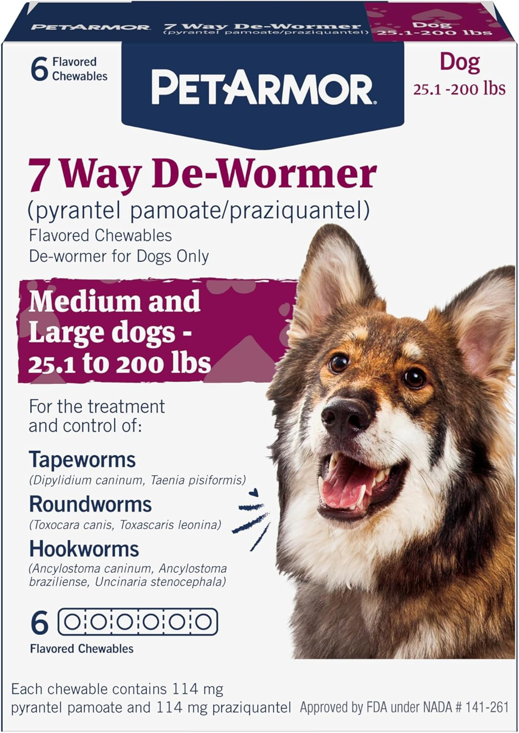 7 Way De-Wormer for Dogs, Oral Treatment for Tapeworm, Roundworm & Hookworm in L