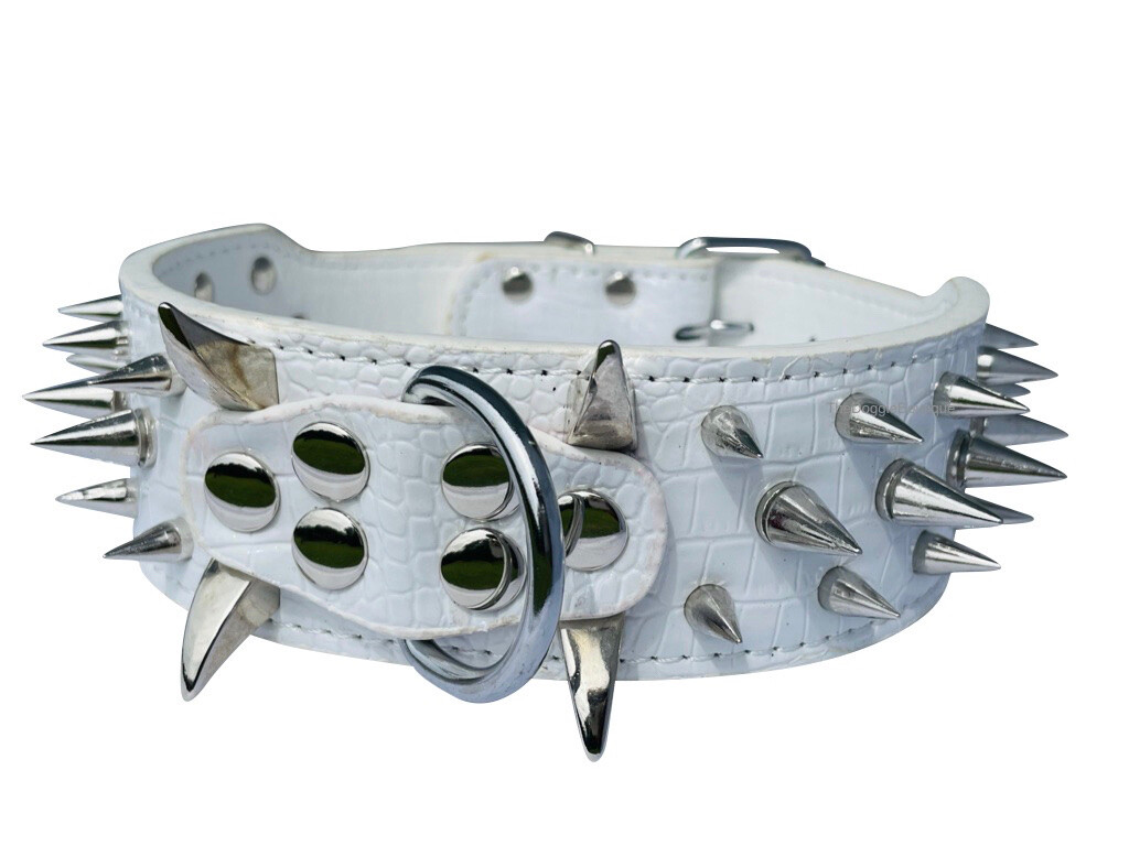 Dog Collar Sharp Spikes Spike Rivet Adjustable PU Leather 2″ wide S M L XL